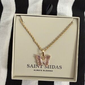 Gold and Purple Butterfly Pendant Necklace